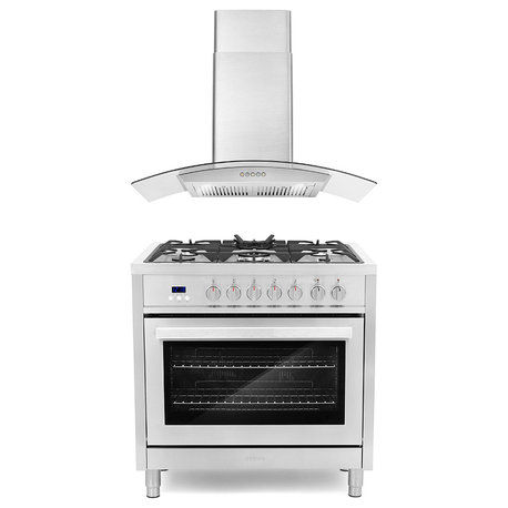 2-Piece Kitchen, 36" 240V Dual Fuel Range and 36" Wall Mount Range Hood