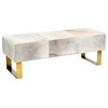 L48" Gold Stainless Steel Bench With Gray Leather Seat