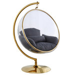 Meridian Furniture - Luna Metal Acrylic Swing Bubble Accent Chair With Stand, Gray, Gold Base - Retreat to your own little bubble, literally, in this Luna acrylic swing bubble accent chair. What a modish addition to your living room, bedroom or other space! This Luna chair features an acrylic egg-style seat topped with grey fabric-covered cushions for supreme comfort. The gold metal base and frame provides sturdy support so that you can chillax to your hearts content in your very own sanctuary.