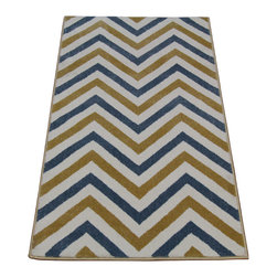 Cozy Rugs - Blue and Yellow Chevron 10 feet Runner, 2'8"x5' - Hall And Stair Runners