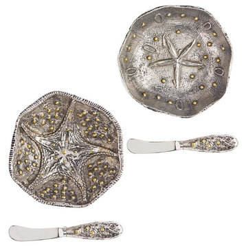 Sea Stars Starfish and Sand Dollar Dip Bowls with Matching Spreaders Set of 2