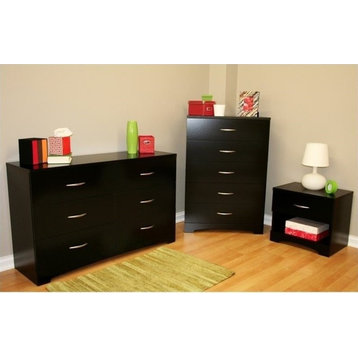 South Shore 3 Piece Maddox Dresser with Chest and Nightstand Set in Pure Black