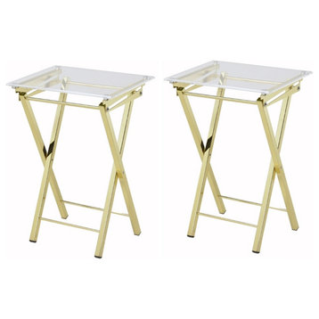 Fox Hill Trading Millenial Acrylic Metal Folding Tray Table in Gold (Set of 2)