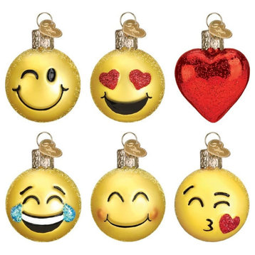 Old World Christmas Glass Blown Ornaments for Christmas Tree, Mini Emoji Set