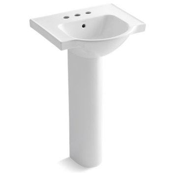 Kohler Veer 21" Pedestal Bathroom Sink with 4" Centerset Faucet Holes, White