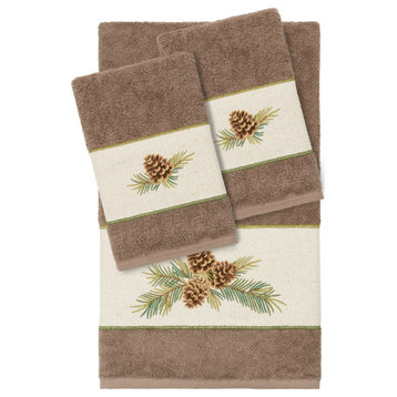 Linum Home Textiles Turkish Cotton Pierre 3-Piece Embellished Towel Set, Latte