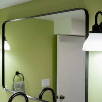 Industrial Matte Black Sconce Lighting and Modern Pivot Mirror