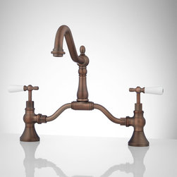 ELNORA BRIDGE BATHROOM FAUCET - PORCELAIN LEVER HANDLES - Bathroom Sink Faucets