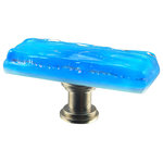 Glass Storm Studios - Blue Topaz Handmade Glass, Oblong Knob - Textured, layered and glittering glass the color of blue topaz. All our products are handmade to order.  Important: Do not use an electric drill or electric screwdriver.