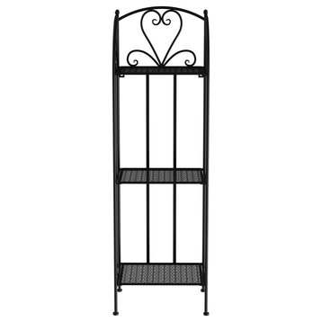 Pure Garden 3-Tier Folding Wrought Iron Plant Stand, Black