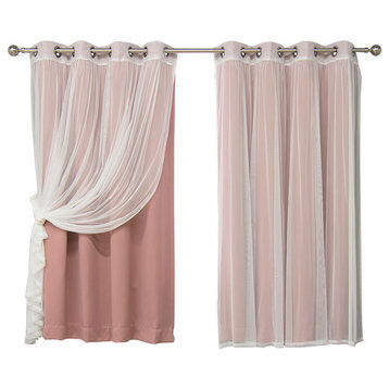Tulle and Silver Grommet Blackout Mix and Match Curtains, Mauve, 63"