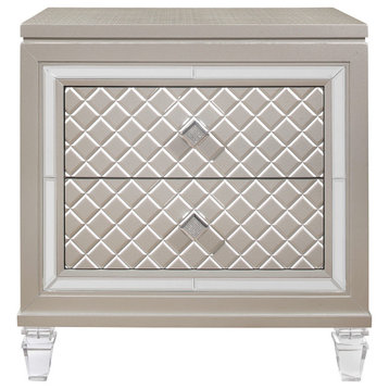 HomeRoots Champagne Toned Nightstand With Tapered Acrylic Legs and 2 Drawers