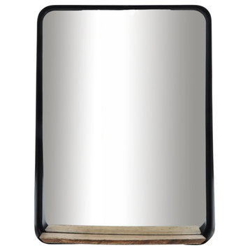 Metal, 22x30 Mirror With Shelf, Black/Brown