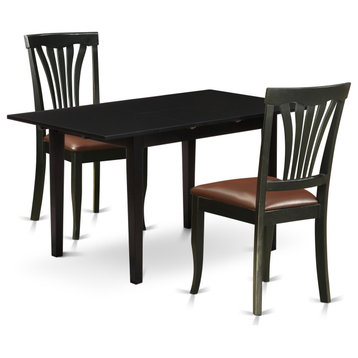 3-Pc Dining Set 2 Chairs, Faux Leather Seat, Butterfly Leaf Dinette Table, Black