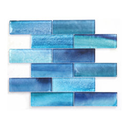 Abolos - Gemstone Aquamarine 2X6 Glossy Texture Glass Subway Wall Tile,Blue, Piece - Wall And Floor Tile