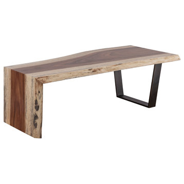 Live Edge Guanacaste 54" Waterfall Cocktail Table with Trapezoid Base