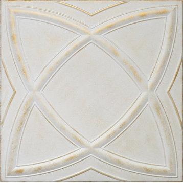 19.6"x19.6" Styrofoam Glue Up Ceiling Tiles R13 White Satin Washed Gold