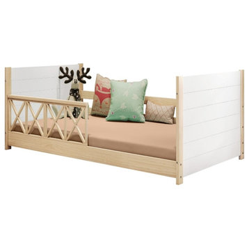 Pemberly Row Modern Solid Wood Twin Daybed with Double Guardrails in White/Oak