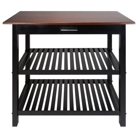 Kitchen Island With Solid Wood Top, Black