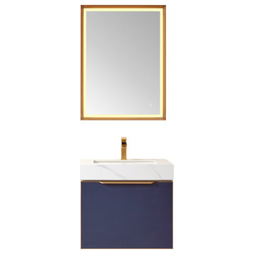 Alicante Vanity With Stone Countertop, Classic Blue, 24", With Mirror