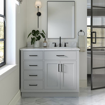 Ariel Hepburn 43" Right Oval Sink Vanity, Gray, 0.75" Carrara Marble