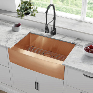 Rivage 30"x21" Stainless Steel Single Basin Farmhouse Apron Sink, Rose Gold