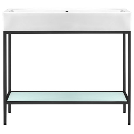 Pierre 40 Single, Freestanding, Open Shelf, Matte Black Metal Frame Vanity