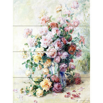 Tile Mural Watercolor Art Flowers Yellow-Pink Roses Vase, Marble