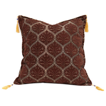 Trellis Myrtus Chenille Decorative Contemporary Turkish Pillow, Brown