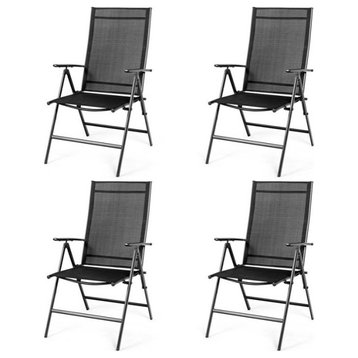 Costway 4 Pieces Steel and Fabric Patio Folding Dining Chairs in Black