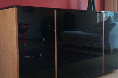 Contemporary oak black gloss custom vinyl storage unit