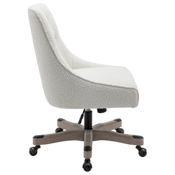 Tindal Office Chair-White Boucle Rustic Wood Base, White Boucle