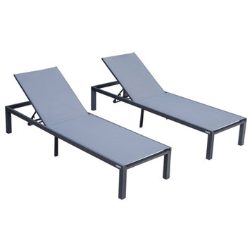 LeisureMod Marlin Patio Chaise Lounge Chair Black Frame Set of 2, Dark Gray