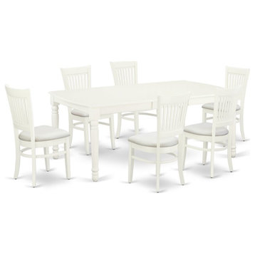 East West Furniture Dover 7-piece Wood Dining Set with Linen Seat in White