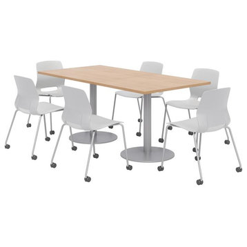 36 x 72" Table - 6 Lola Grey Caster Chairs - Maple Top - Silver Base