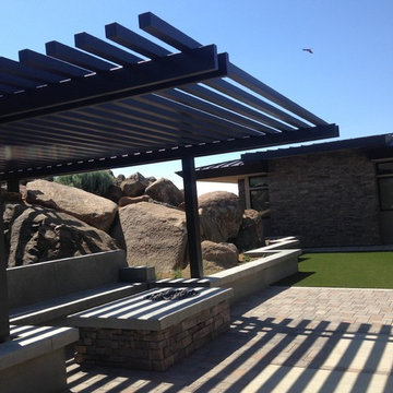 Sustainable Landscape Architecture Design - Courtyard Pergola over Fire Pit and
