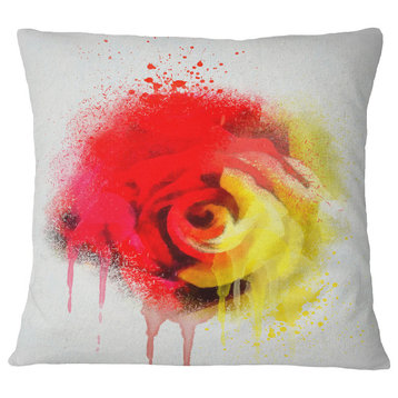 Beautiful Red Yellow Rose Watercolor Flowers Throw Pillowwork, 18"x18"