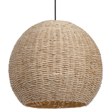 Elegant Large Round Seagrass Dome Pendant 1 Light Woven Sphere Ball Casual