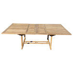Windsor Teak Furniture - Teak Extra Wide 95x51 Rectangle Extension Table, Seats 10 - The Extra Wide Buckingham 95" x 51" (When Open) Double Leaf Extension Table..... Made with solid Grade A Teak will surely become a family heirloom. The Buckingham 95" comes with two 12" leafs. It's 71" long closed , 83" long with one leaf open, and 95" with both leafs opened....giving you 3 size tables!......and it Seats 10 open and seats 8 when closed. The unique built-in double butterfly pop-up leaf enables you to open or close your table in 15 seconds. Comes with cap covered umbrella hole. Some Assembly,