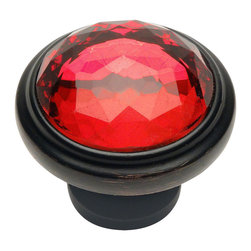 Cosmas - Round Cabinet Knob, Oil Rubbed Bronze and Red Glass - Cabinet And Drawer Knobs