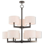 Livex Lighting - Livex Lighting 42429-07 Hayworth - Nine Light 2-Tier Foyer - Raise the style bar with a designer foyer chandeliHayworth Nine Light  Bronze Oatmeal Fabri *UL Approved: YES Energy Star Qualified: n/a ADA Certified: n/a  *Number of Lights: Lamp: 9-*Wattage:60w Medium Base bulb(s) *Bulb Included:No *Bulb Type:Medium Base *Finish Type:Bronze