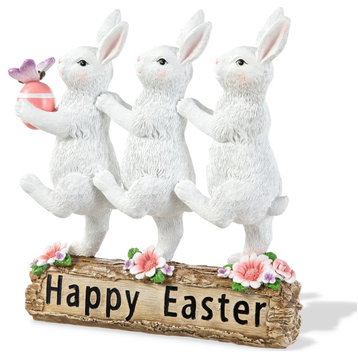 9.25"H Easter Resin Triple Bunny Table Decor