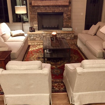 Serapi Oriental Rug lays a firm foundation for this lake house family retreat...