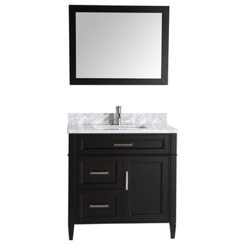 Vanity Set With Carrara Marble Top, 36", Espresso, Standard Mirror