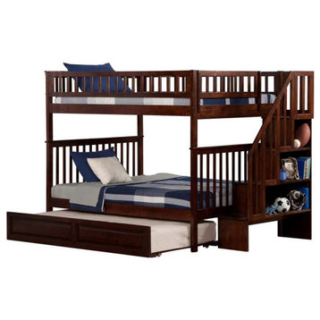AFI Woodland Full Over Full Wood Staircase Trundle Bunk Bed in Walnut