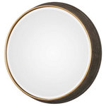 Uttermost - Uttermost 09372 Sturdivant - 26.5" Round Mirror - This Iron Frame Features A Petite, Antiqued Gold Front Edge, Paired With Tapered Deep Side That's Finished In A Rustic Dark Bronze With A Rottenstone Wash And Exposed Nail Heads. Mirror Features A Generous 1 1/4" Bevel.   John Kowalski 24 x 24 x 0.2Sturdivant 26.5"  Round Mirror Rustic Dark Bronze *UL Approved: YES *Energy Star Qualified: n/a  *ADA Certified: n/a  *Number of Lights:   *Bulb Included:No *Bulb Type:No *Finish Type:Rustic Dark Bronze