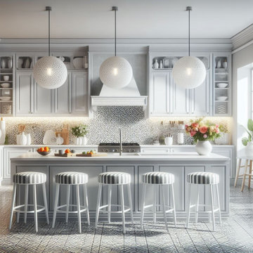 Monochromatic Kitchen Study with Island