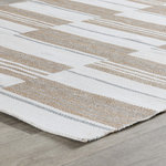 Kosas Home - Boulder Indoor Outdoor Handwoven Stripe Blue Area Rug, Ivory, 8x10 - Handwoven with soft, weather-resistant materials, this handsome rug pulls any space together with its casual appeal. Tidy bands of stoney ivory and gray add sublte color that complements any color palette while effortlessly enhancing any decor.