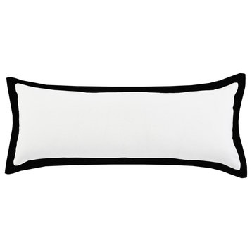 Ox Bay Handwoven White/Black Bordered Organic Cotton Pillow Cover, 14"x36"