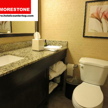 Hospitality Granite Countertop Wood Vanity Ceramic Bowl and Faucet